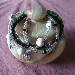 Bohemian glass beaded bracelet with charms